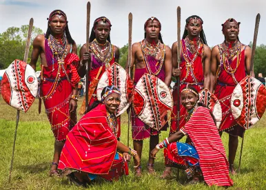 Maasai in red robes and Spears