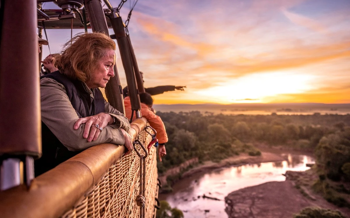 Woman on a hot air balloon ride